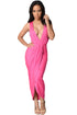 Sexy Rosy Draped Slit Front Maxi Dress